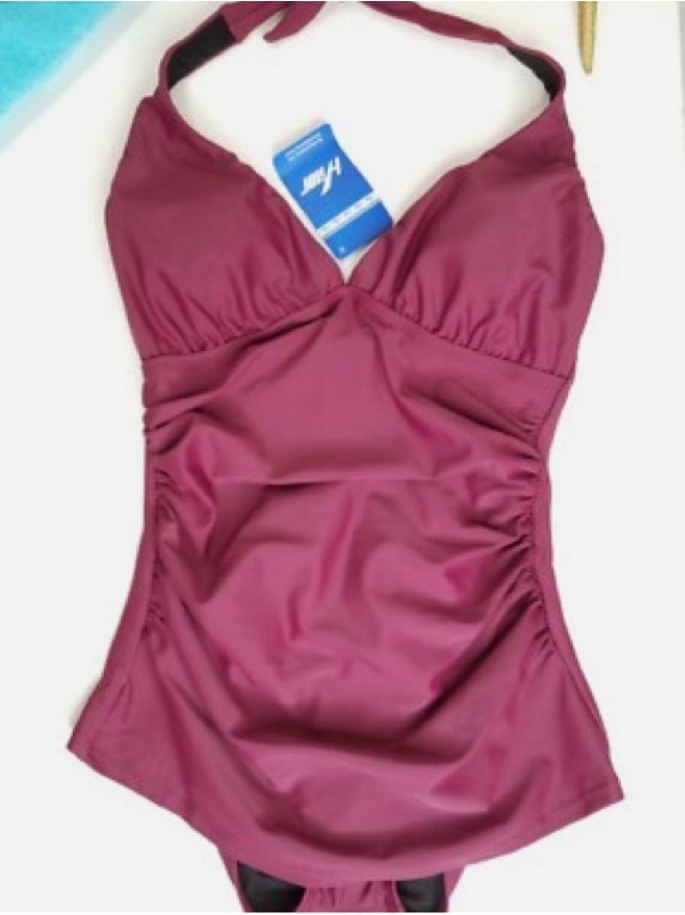 Hilor Women's One Piece Swimsuit Plunge V Neck Halter Tie Burgundy Size 12